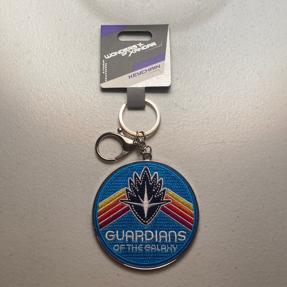 NEW Guardians of the Galaxy Keychain -Embroidered Logo on 21/2” diameter silver